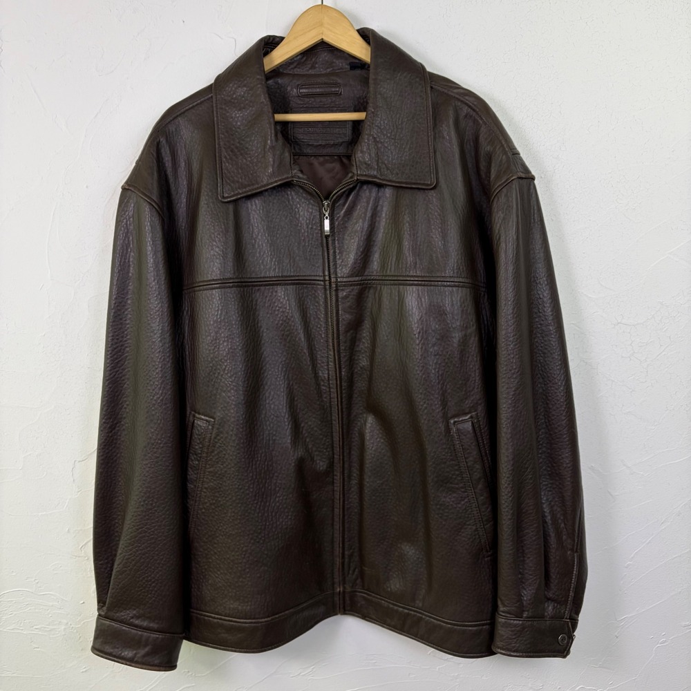 Vintage Roundtree Yorke Leather Bomber Jacket  3X Brown Lambskin Full Zip Jacket